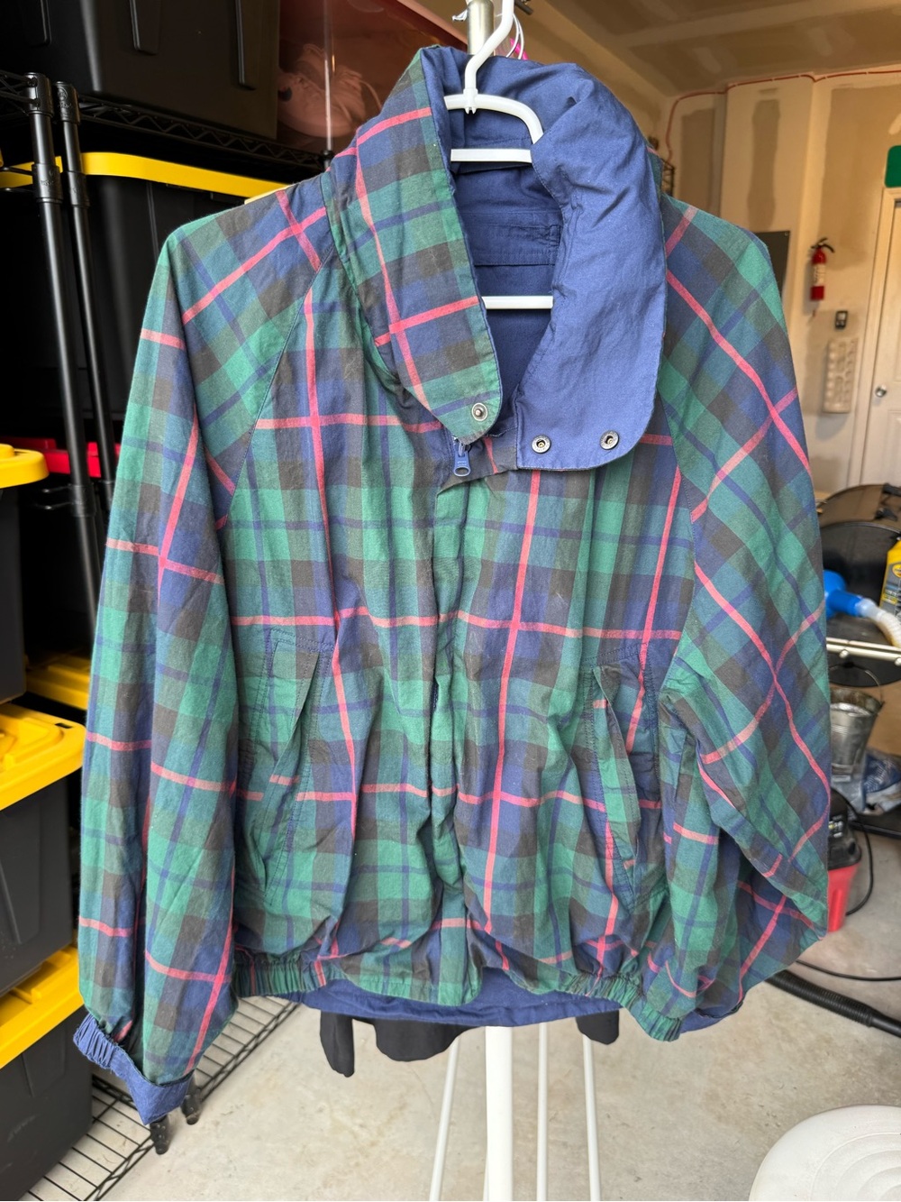 unbranded reversible blue plaid light jacket with hidden hood